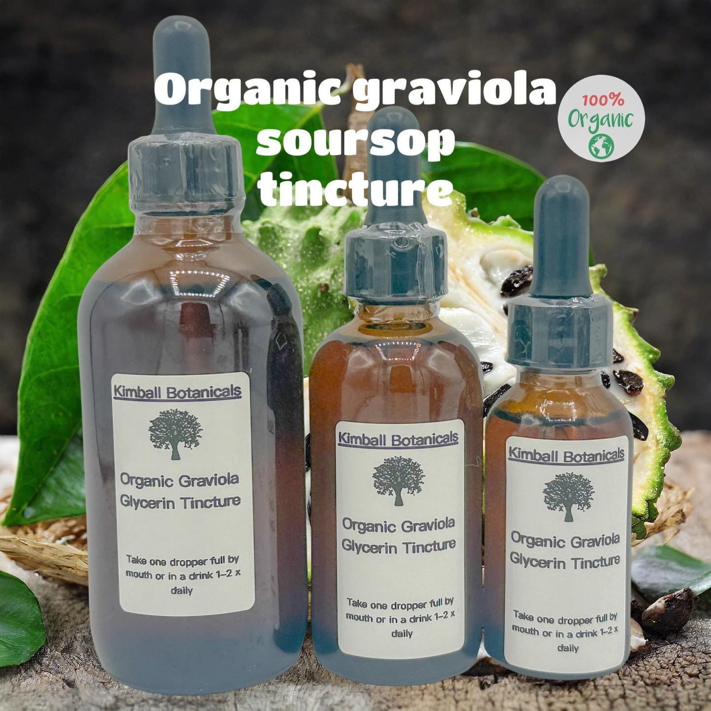 Organic Handcrafted Graviola Soursop Vegetable Glycerin Tincture Double Extracted sustainably harvested NON GMO