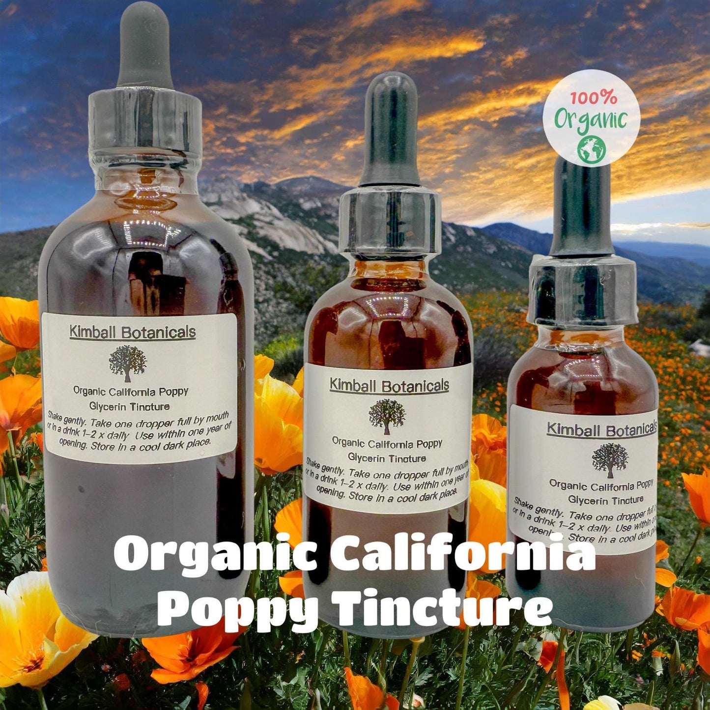 USDA Organic California Poppy (Eschscholzia californica) Glycerin Tincture sustainably harvested NON GMO