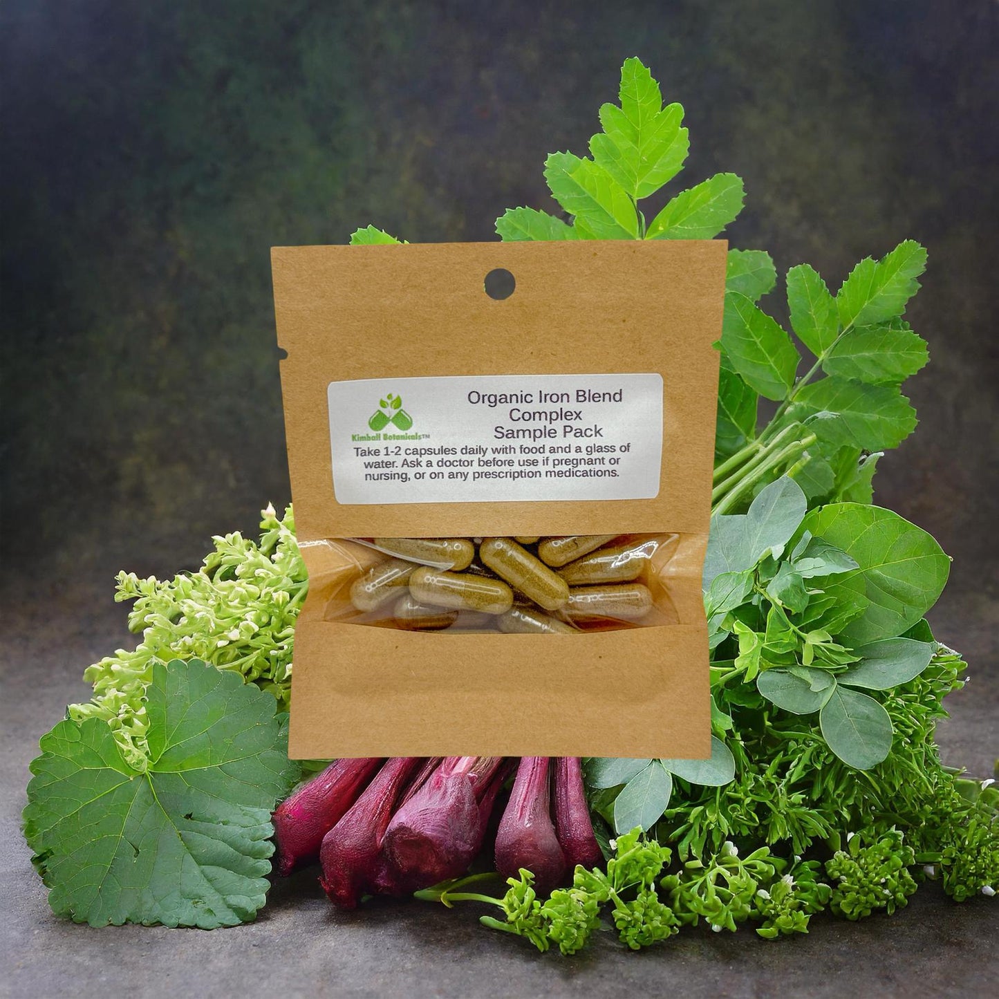 Organic Herbal Iron Blend, 500mg or 650mg vegetarian pullulan capsules, made fresh to order