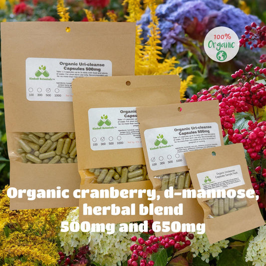 Organic Uricleanse, Cranberry, D-mannose, herbal blend 500mg or 650mg vegetarian capsules NON GMO, made fresh to order