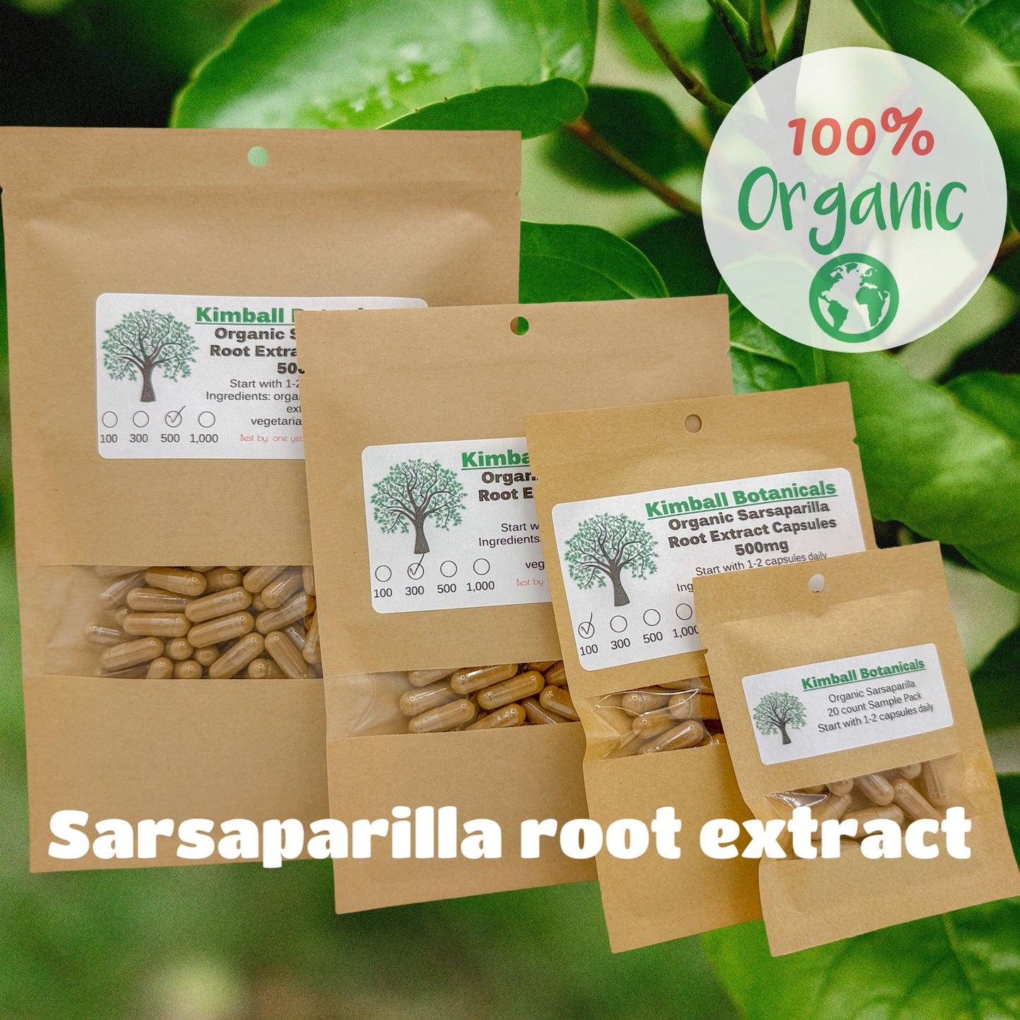 Organic Sarsaparilla Root extract (Smilax ornata) 500mg or 650mg vegetarian capsules, made fresh to order