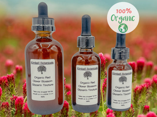 Organic Handcrafted Red Clover Blossom Glycerite Glycerin Tincture (soy derived) sustainably harvested NON GMO