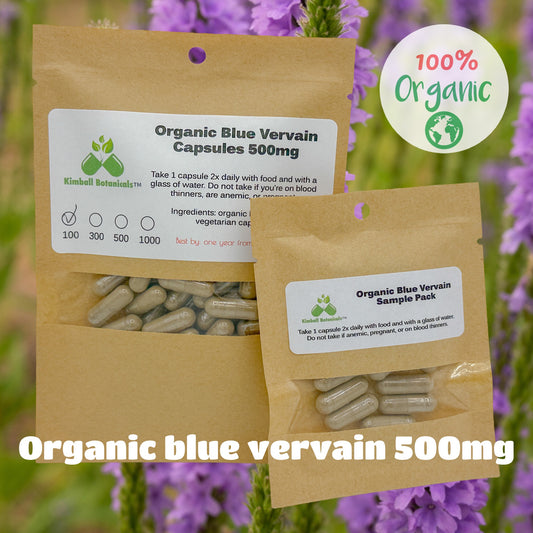 Organic Blue Vervain (Verbena hastata) 500mg vegetarian capsules, no fillers or binders of any kind