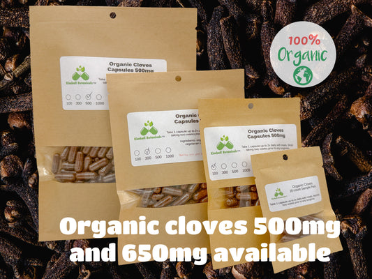 Organic Cloves (Syzygium aromaticum) 500mg or 650mg vegetarian capsules made fresh to order, no fillers