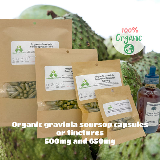 Organic Graviola Soursop Leaf (Annona muricata) 500mg or 650mg vegetarian capsules made fresh to order