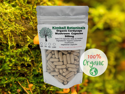 Organic Cordyceps Mushroom Extract (cordyceps sinensis) 500mg vegetarian capsules, made fresh to order, no fillers