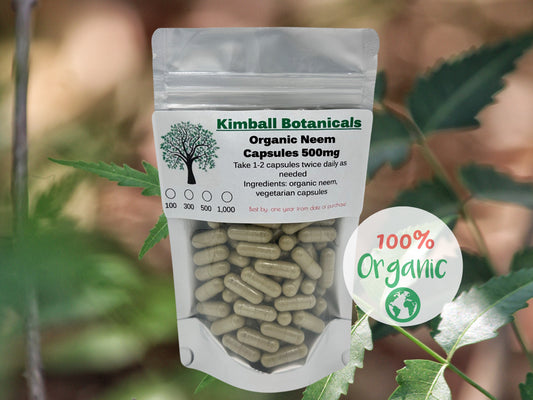 Organic neem leaf 500mg vegetarian capsules made fresh to order.