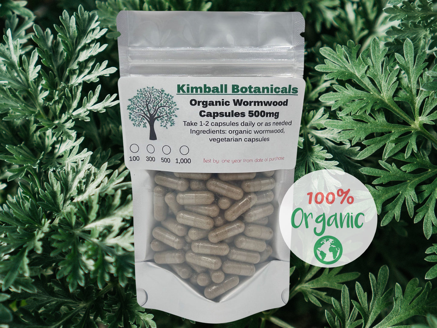 Organic wormwood 500mg vegetarian capsules made fresh