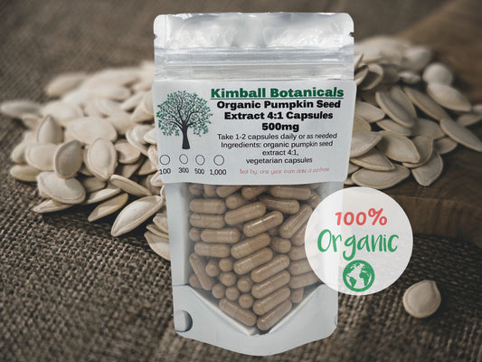 Organic Pumpkin Seed 4:1 extract 500mg vegetarian capsules made fresh to order.