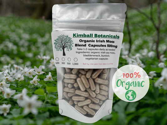 organic handcrafted blend Irish moss, bladderwrack, and burdock capsules 500mg vegetarian