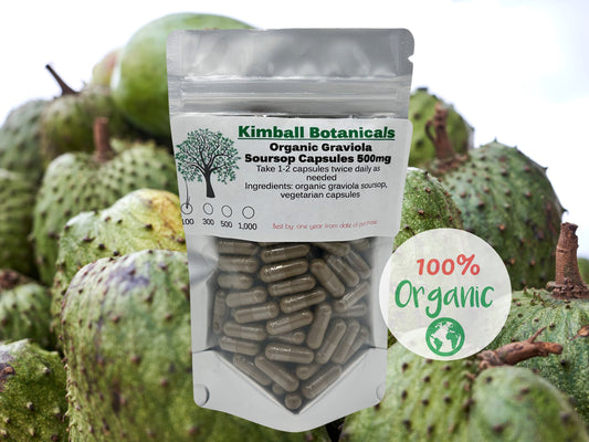 Organic Graviola Soursop Leaf (Annona muricata) 500mg vegetarian capsules made fresh to order