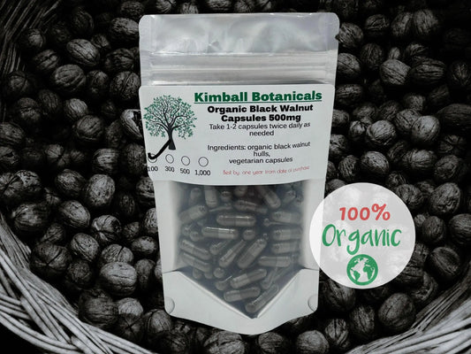 Organic Black Walnut (juglans nigra) 500mg vegetarian capsules, no fillers or binders - Kimball Botanicals LLC