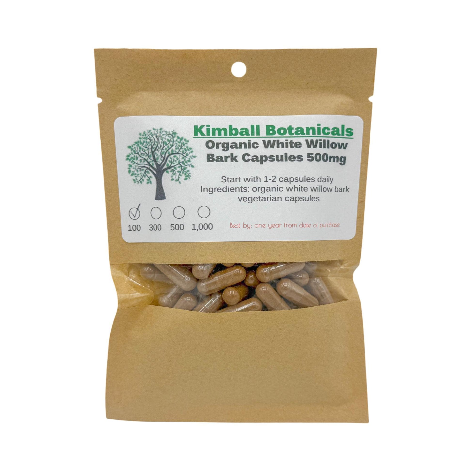 Organic White Willow Bark (Salix Alba) 500mg vegetarian capsules, made fresh to order