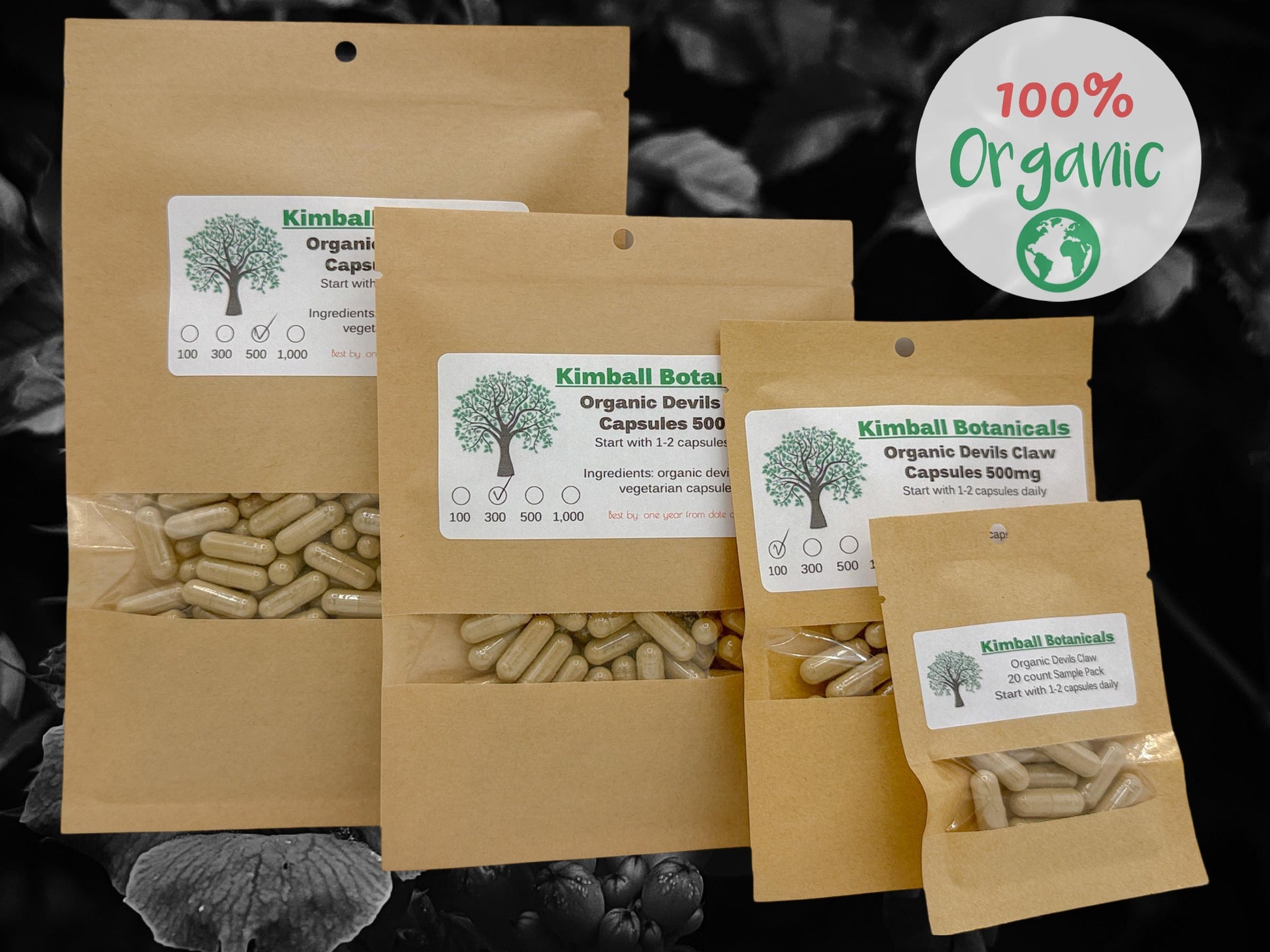 organic devils claw 500mg capsules handcrafted sample size to bulk, eco friendly packaging