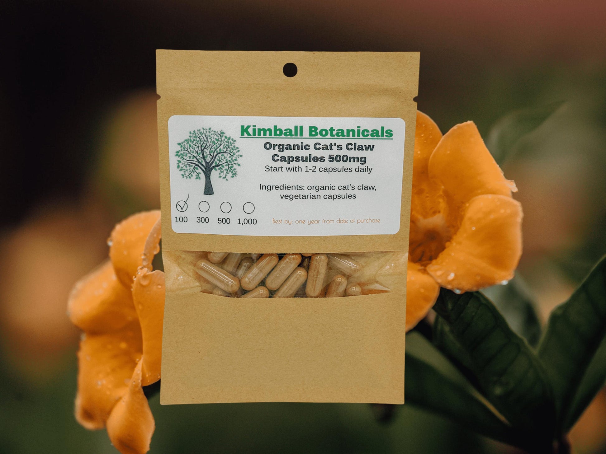 Organic Cats Claw (uncaria tomentosa) 500mg and 650mg Vegetarian or Pullulan Capsules, made fresh to order