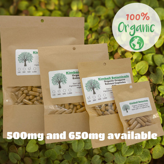 Organic oregano extract capsules 500mg and 650mg available, handcrafted