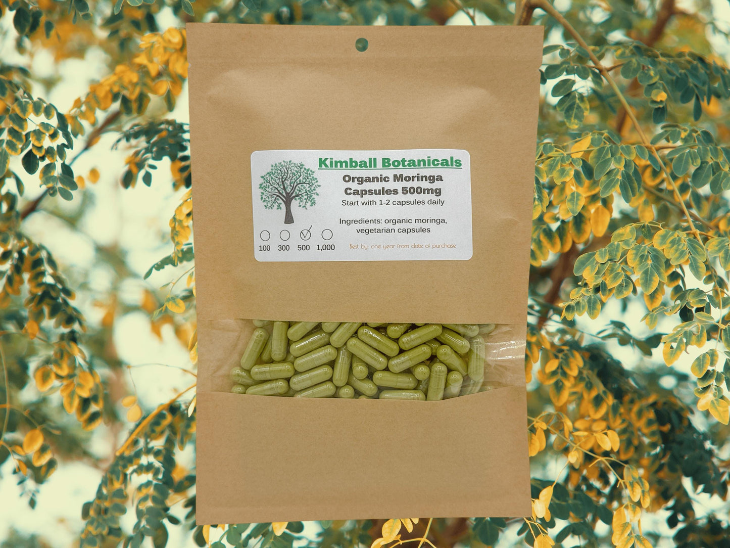 USDA Organic Moringa (Moringa oleifera) 500mg or 650mg vegetarian pullulan capsules, zero fillers or binders