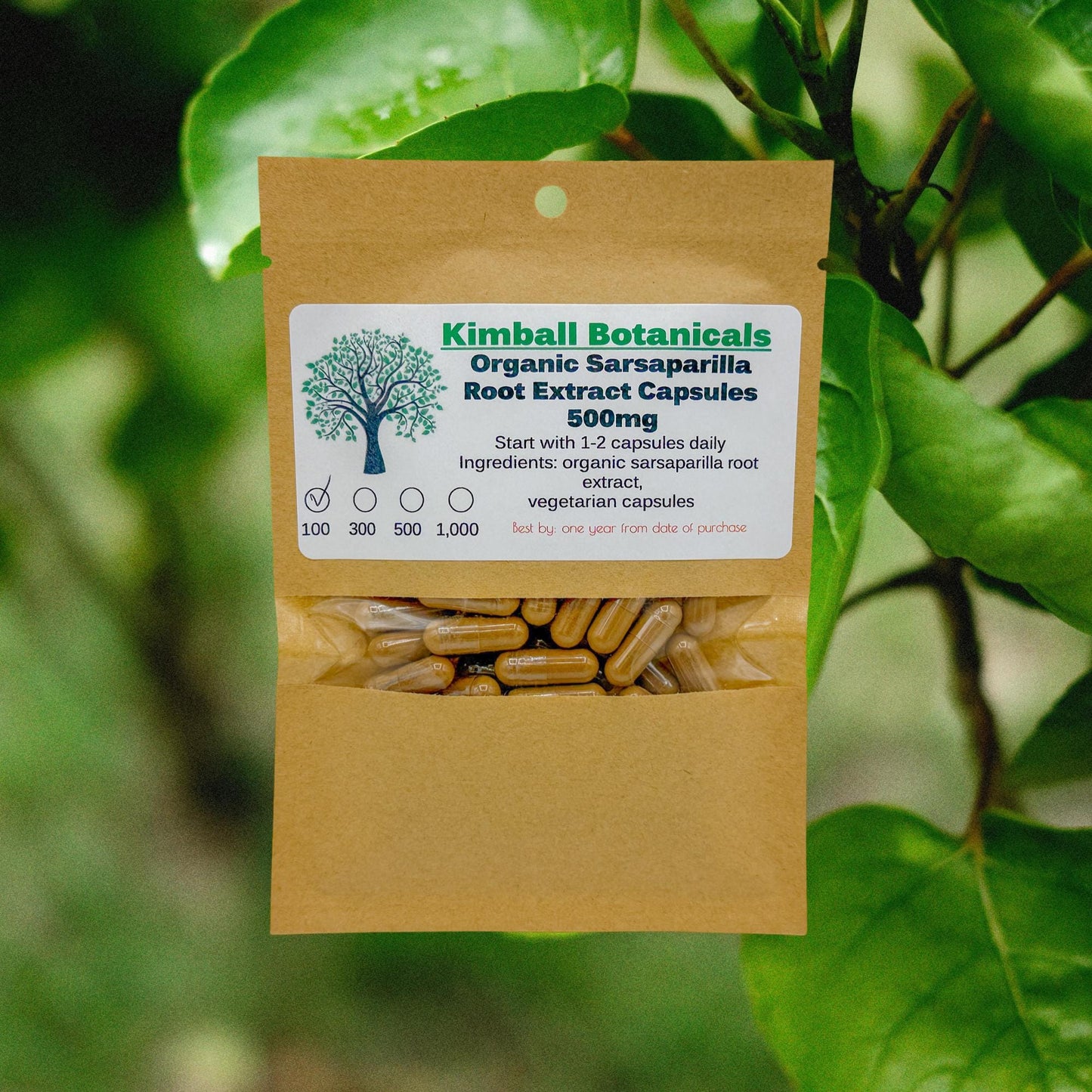 Organic Sarsaparilla Root Complex extract (Smilax ornata) 500mg or 650mg vegetarian capsules, made fresh to order