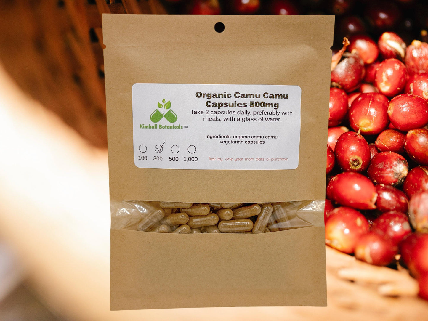 USDA Organic Camu Camu (Myrciaria dubia) 500mg and 650mg Vegetarian Capsules, Made Fresh to Order