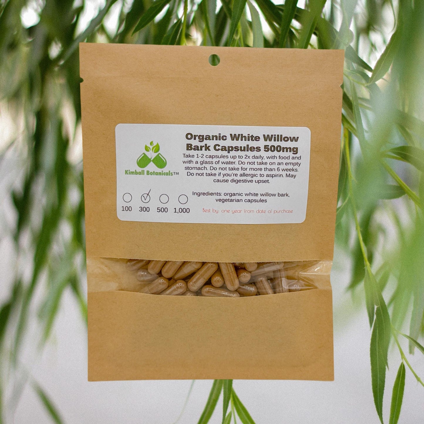 Organic White Willow Bark (Salix Alba) 500mg or 650mg vegetarian capsules, made fresh to order