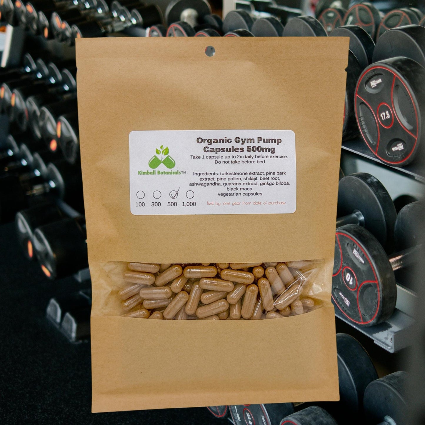 Organic Gym Pump Blend, turkesterone, shilajit, pine bark and more, 500mg or 650mg vegetarian capsules made fresh to order