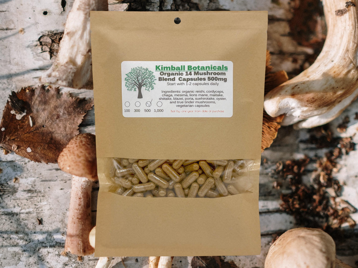 Organic 14 Mushroom Blend, 500mg vegetarian capsules made fresh to order without any fillers.