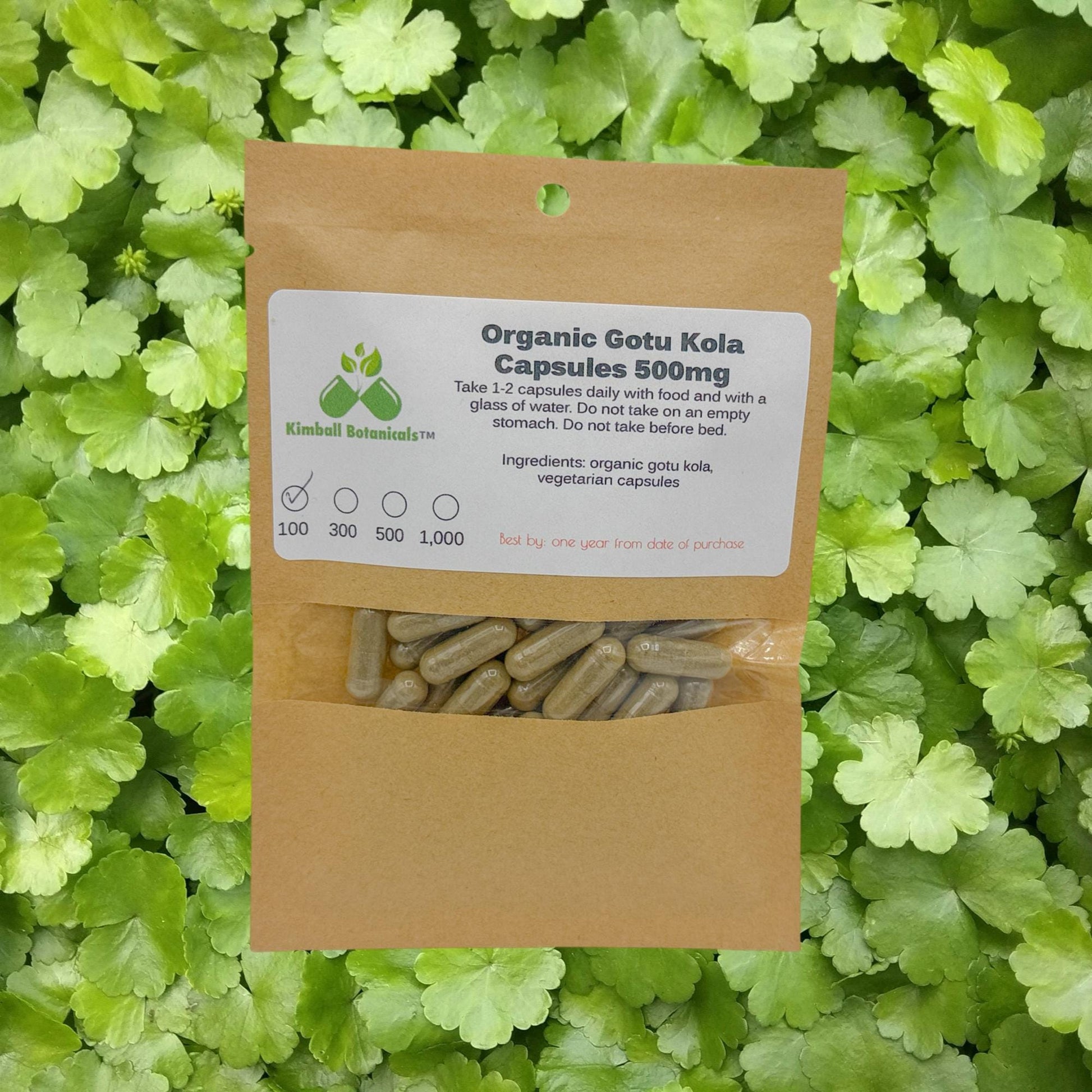 Organic Gotu Kola (Centella asiatica) 500mg and 650mg vegetarian capsules made fresh to order
