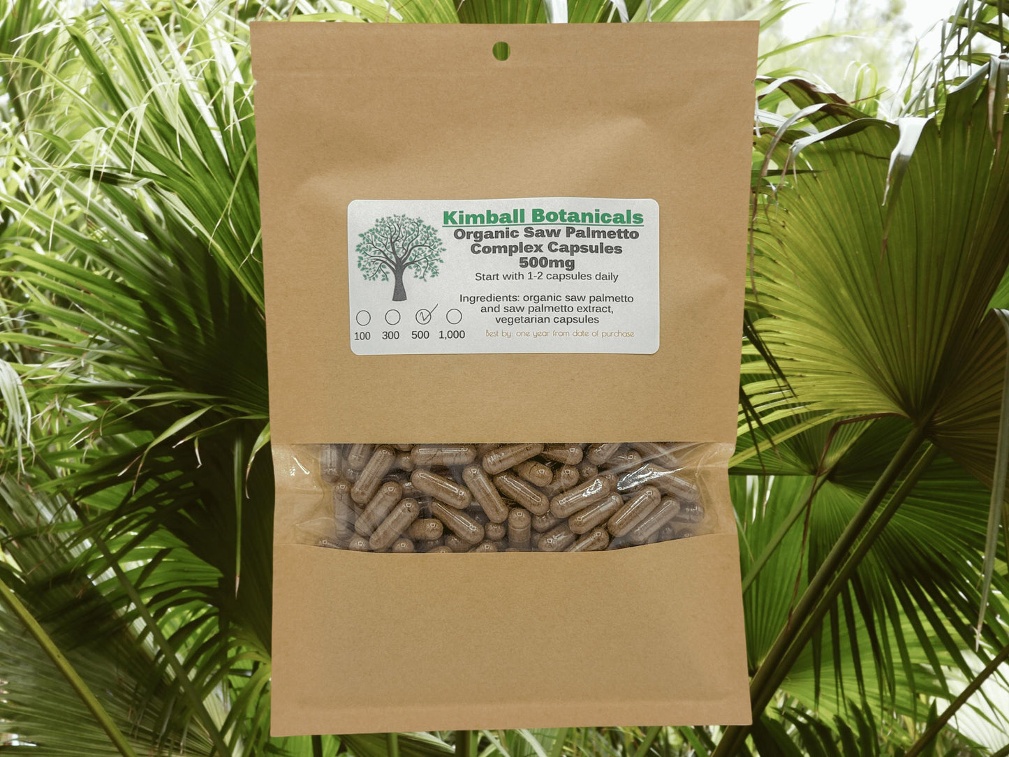 Organic Saw Palmetto (Serenoa repens) Berry Extract Blend 500mg vegetarian capsules zero fillers made fresh to order.