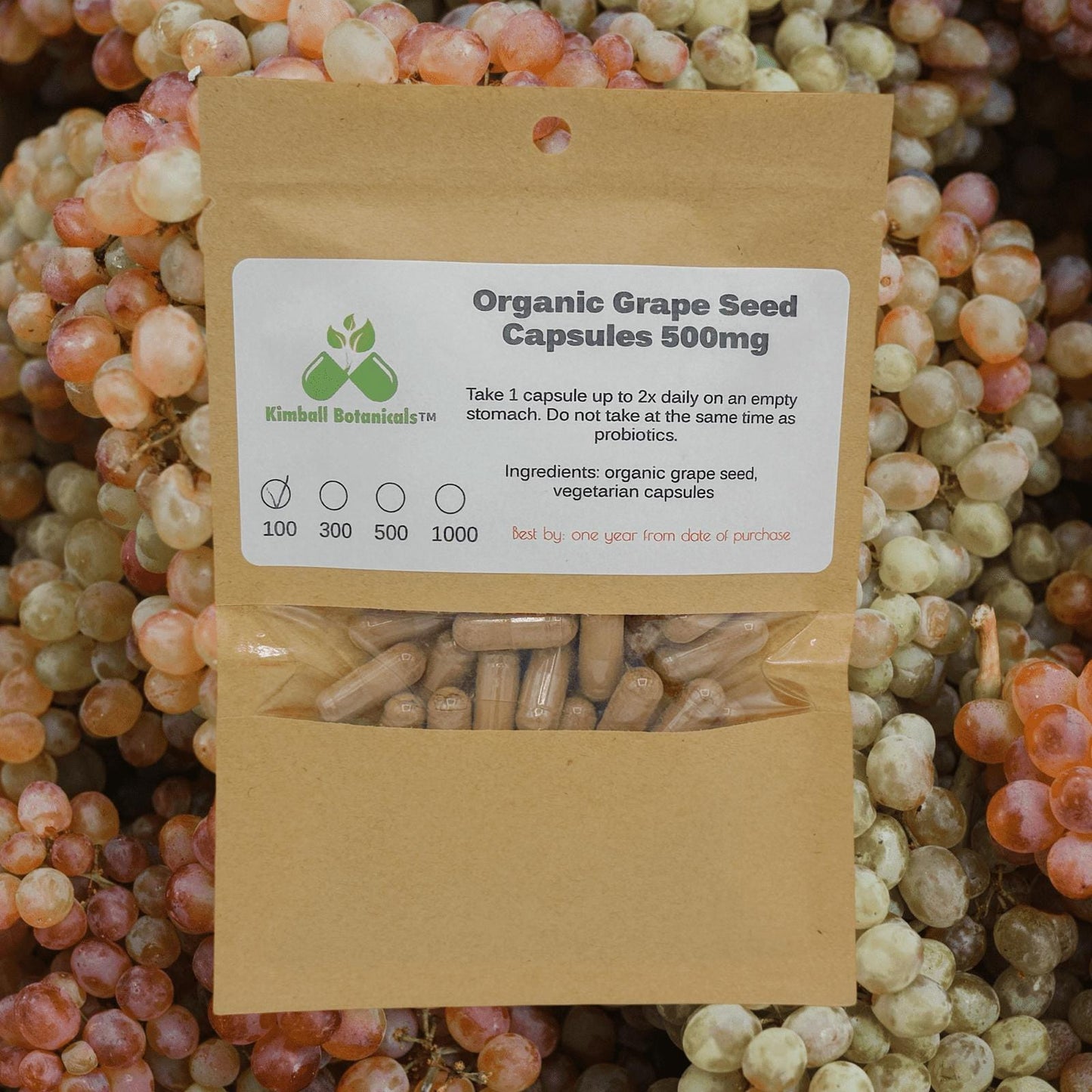 Organic Grapeseed Grape Seed (Vitis vinifera) 500mg and 650mg vegetarian capsules, made fresh to order, no fillers
