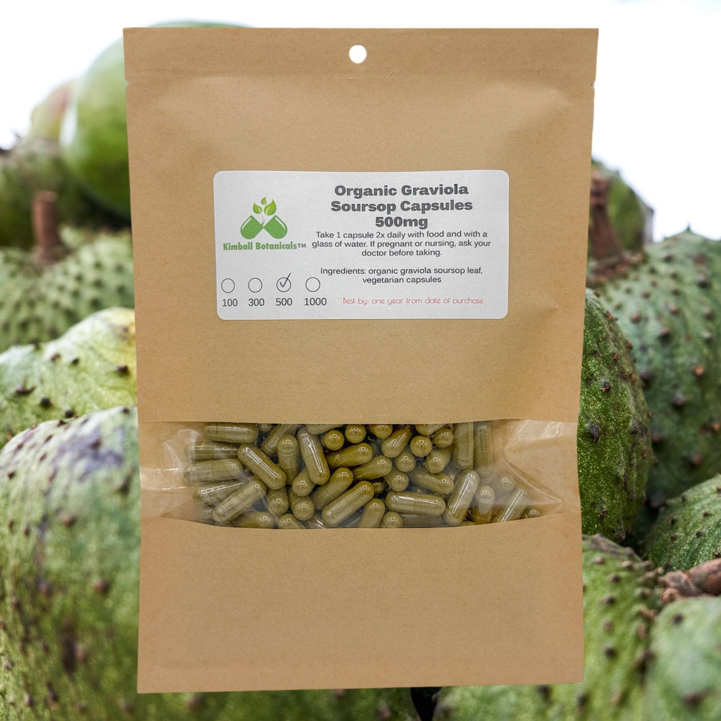 Organic Graviola Soursop Leaf (Annona muricata) 500mg or 650mg vegetarian capsules made fresh to order