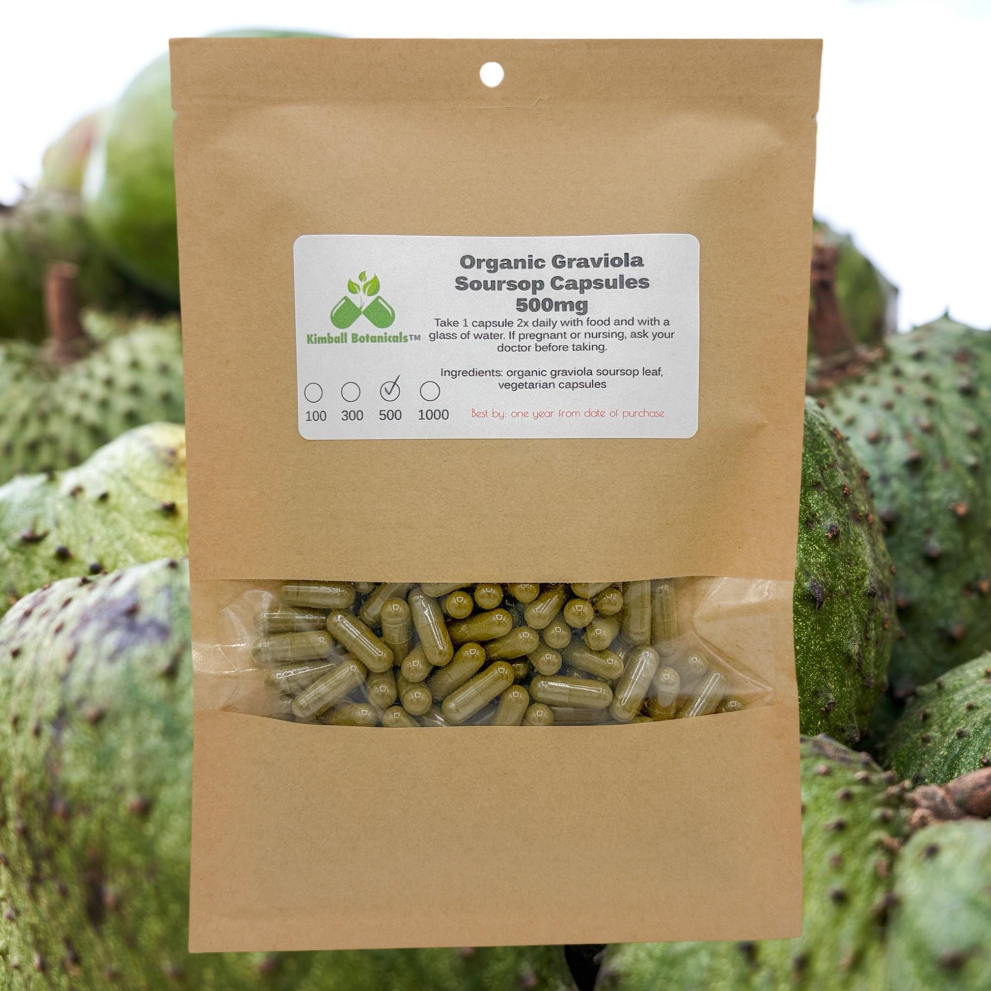 Organic Graviola Soursop Leaf (Annona muricata) 500mg or 650mg vegetarian pullulan capsules or tincture, made fresh to order