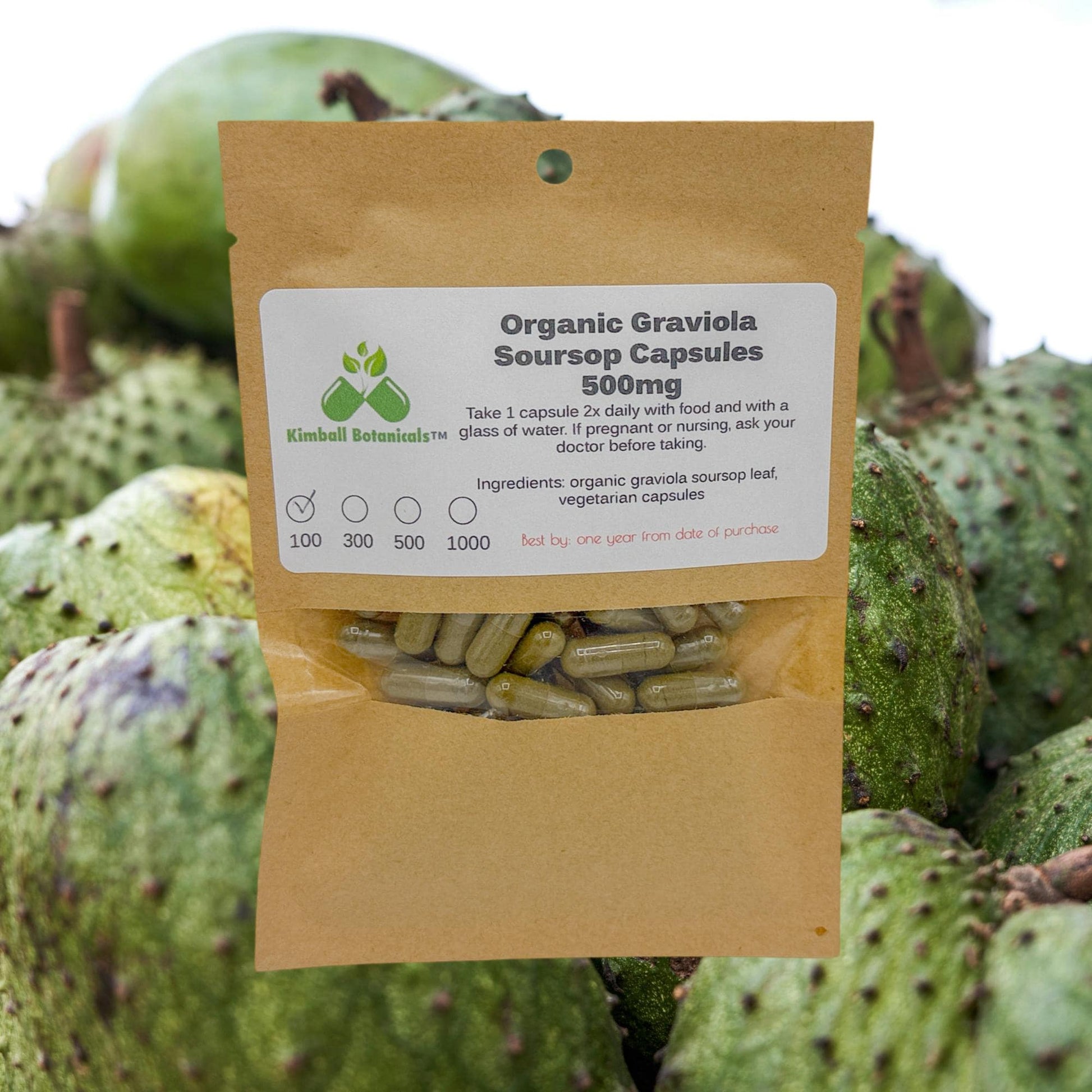 Organic Graviola Soursop Leaf (Annona muricata) 500mg or 650mg vegetarian pullulan capsules or tincture, made fresh to order