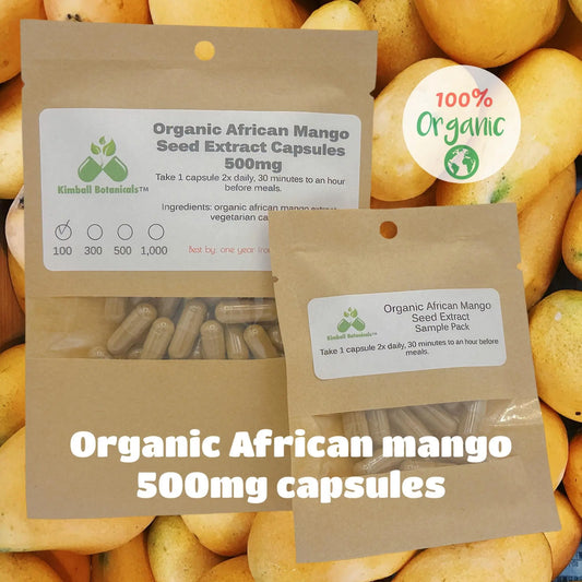 Organic African Mango Seed Extract (Irvingia gabonensis) 500mg and 650mg vegetarian capsules made fresh to order with zero fillers - Kimball Botanicals LLC