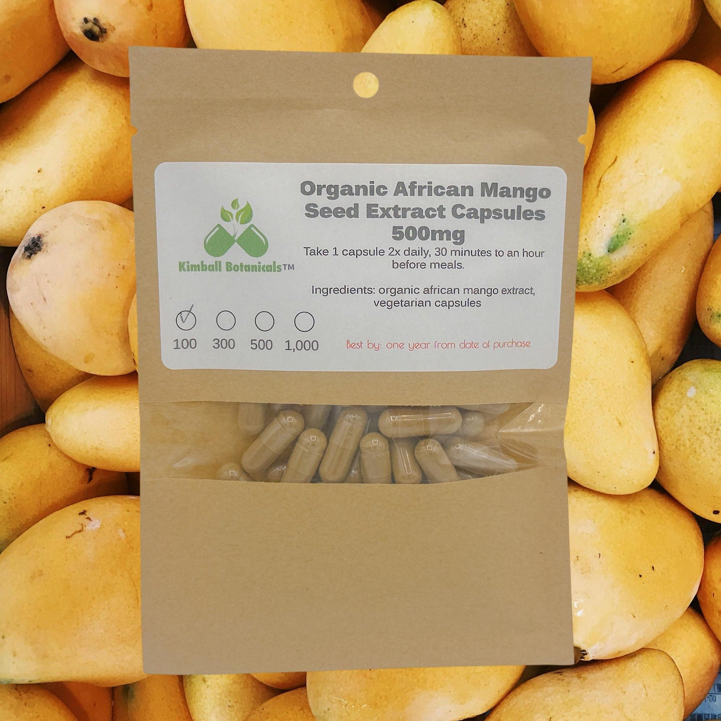 Organic African Mango Seed Extract (Irvingia gabonensis) 500mg vegetarian capsules made fresh to order with zero fillers