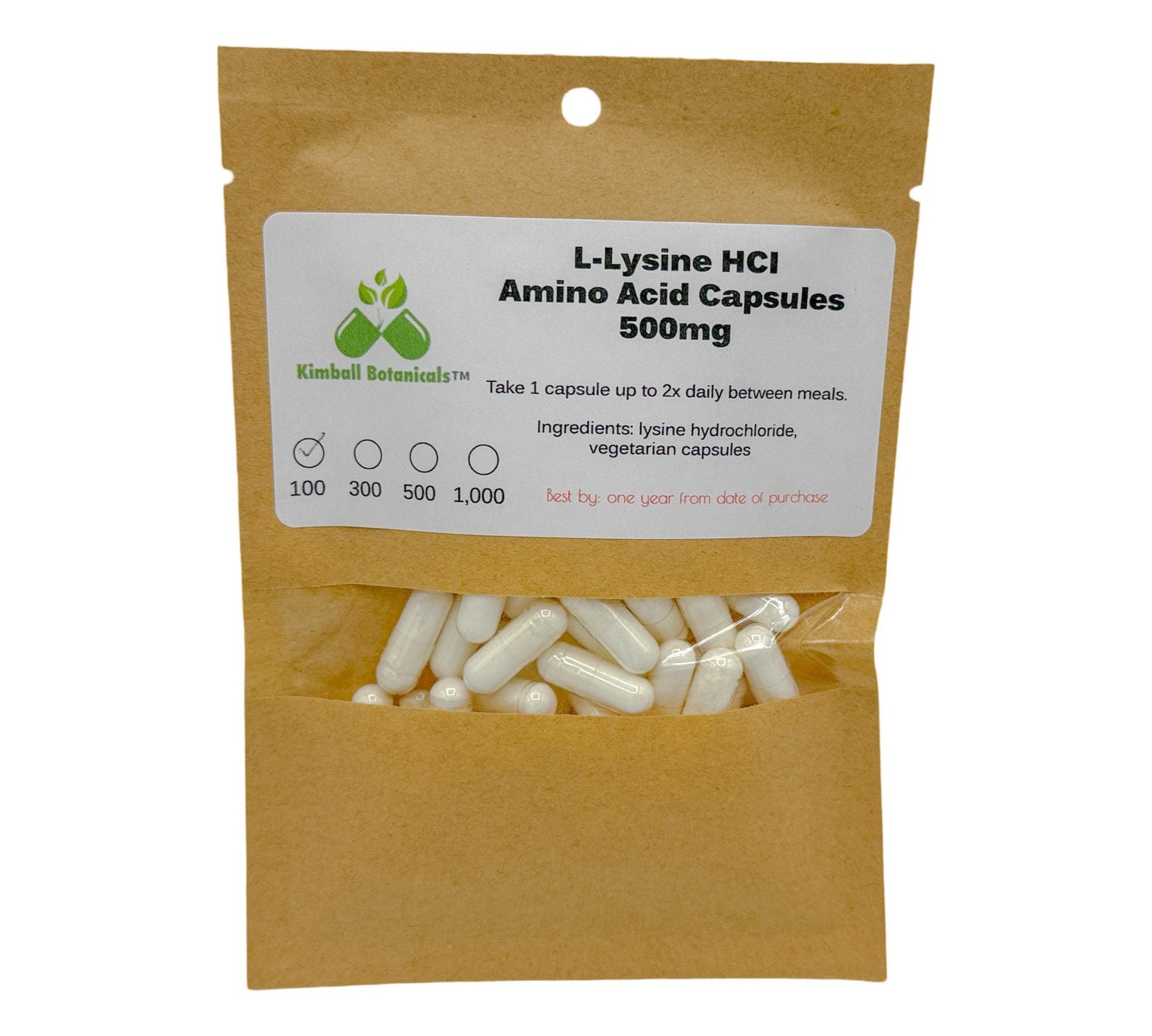 L-Lysine HCI Capsules, Amino Acid, 500mg or 650mg made fresh to order