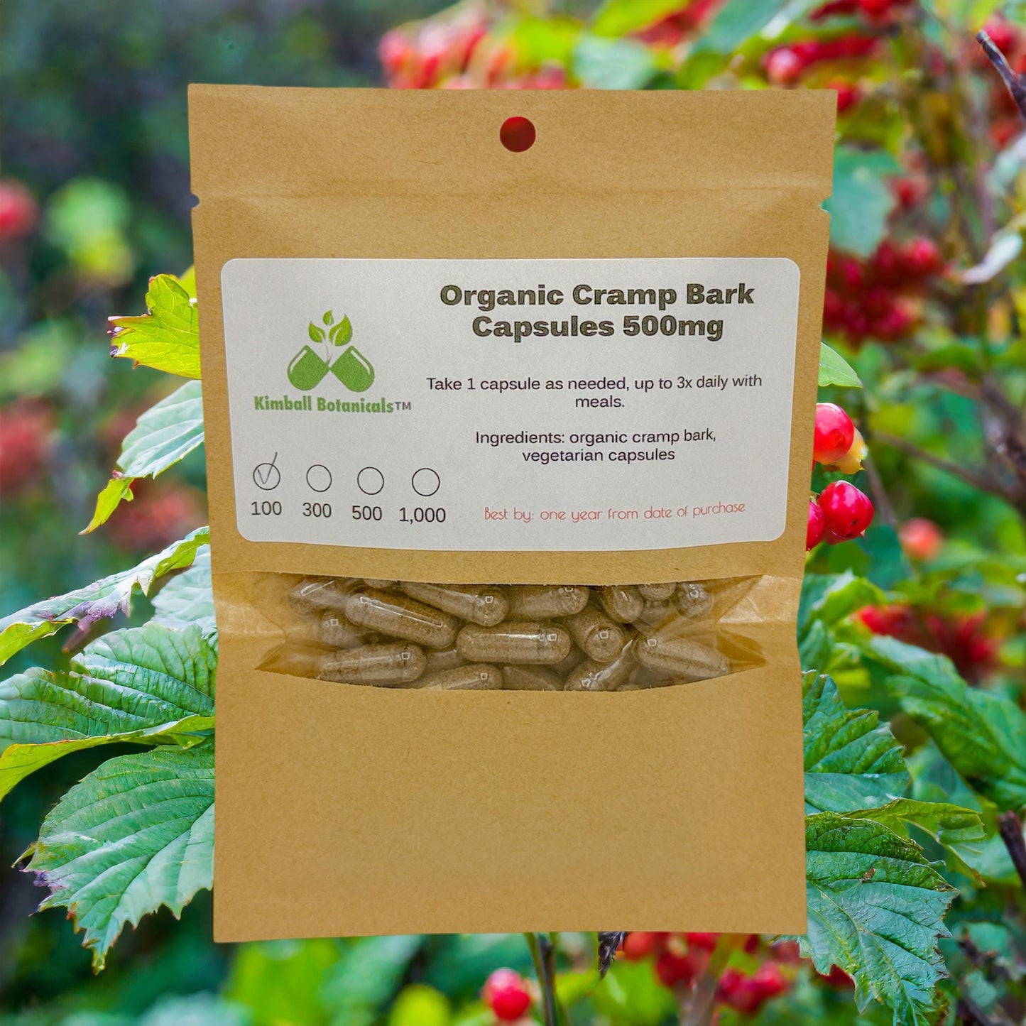 Organic Cramp Bark (Viburnum opulus) 500mg vegetarian capsules made fresh to order