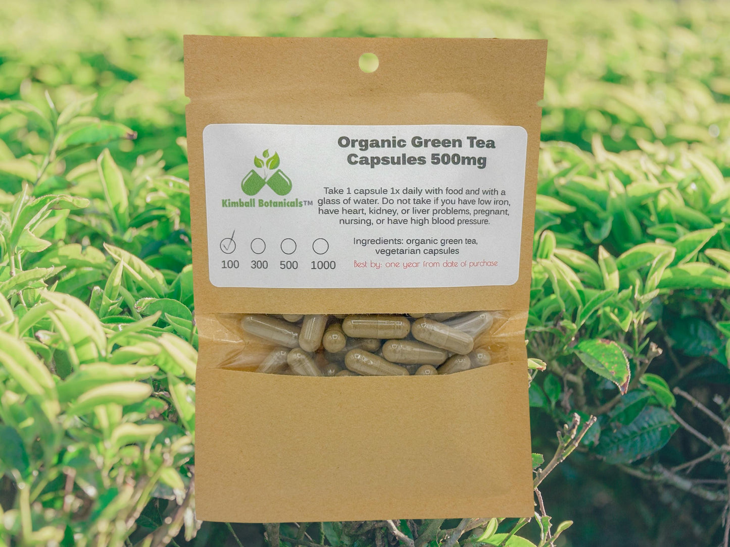 Organic Green Tea (camellia sinensis) 500mg vegetarian capsules made fresh to order