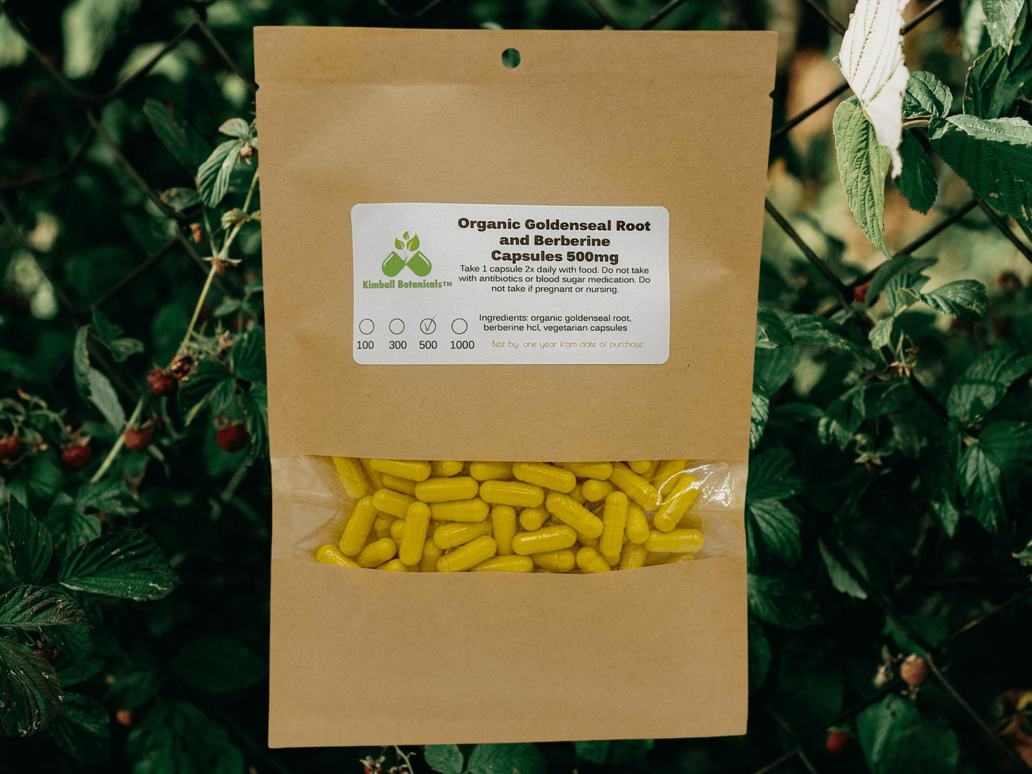 Organic Goldenseal Root and Berberine (Hydrastis canadensis) 500mg and 650mg vegetarian or pullulan capsules, made fresh to order