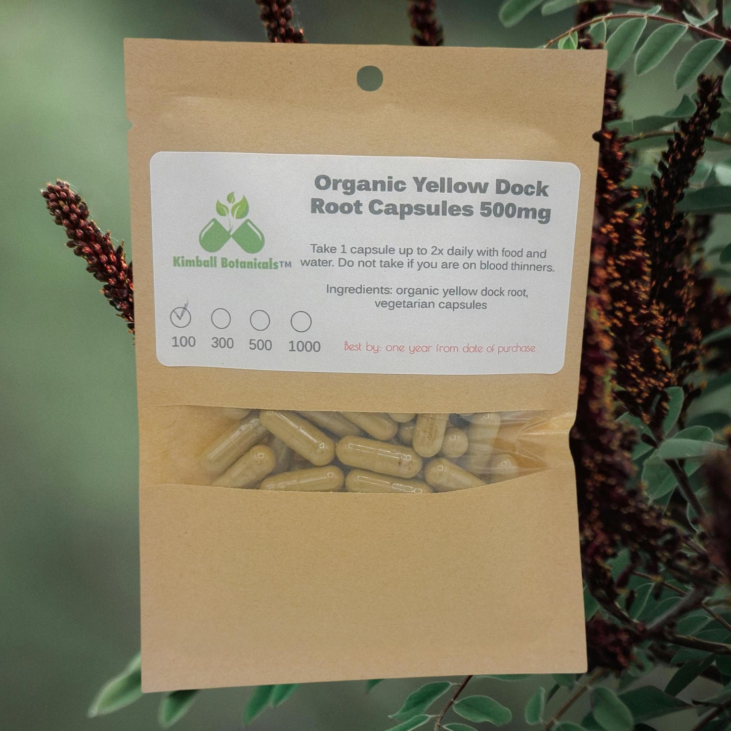 Organic Yellow Dock Root (rumex crispus) 500mg vegetarian capsules, made fresh to order