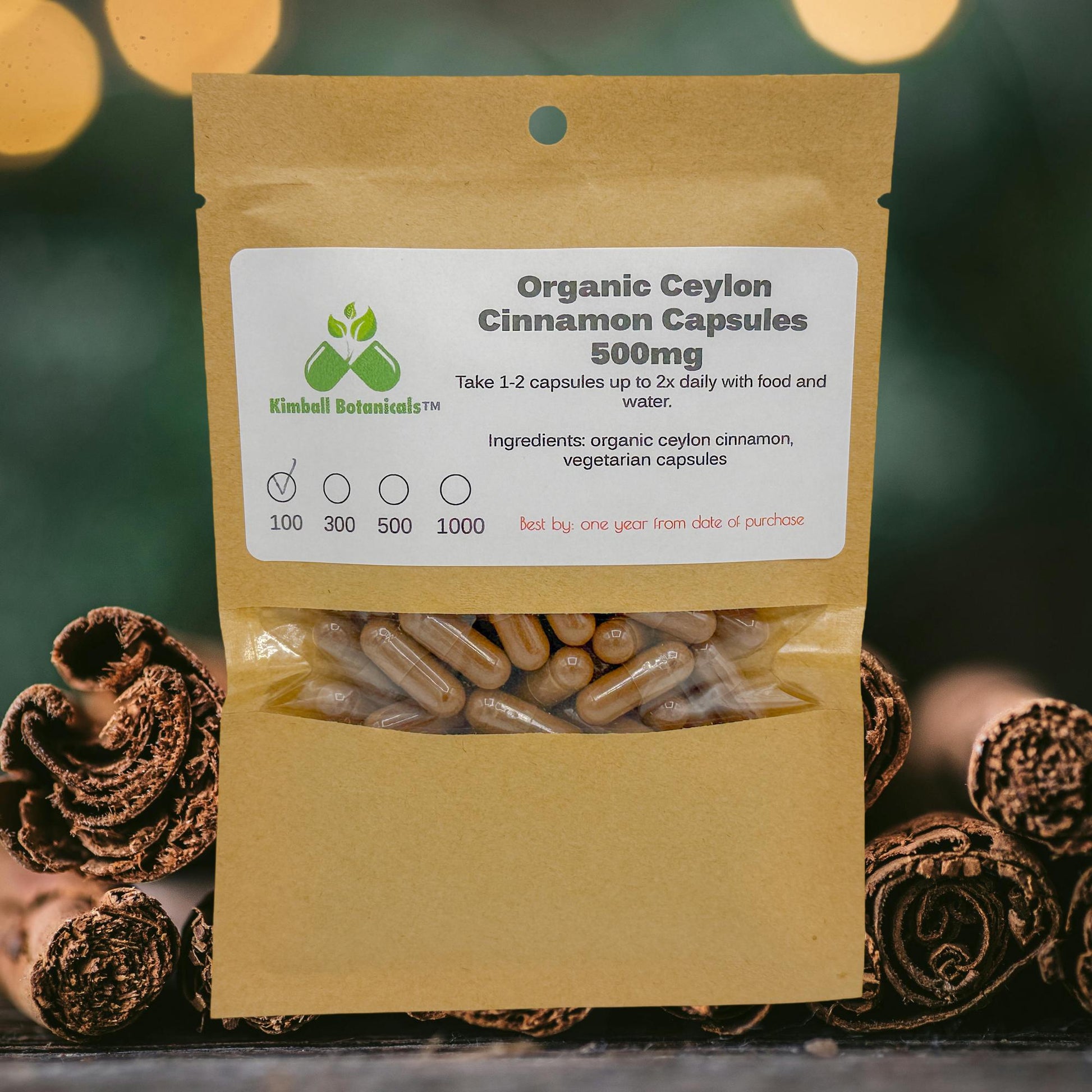 USDA Organic Ceylon Cinnamon (Cinnamomum verum) 500mg and 650mg vegetarian or pullulan capsules, made to order