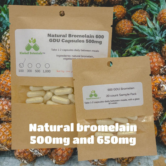 Natural Bromelain 600 GDU, 500mg or 650mg vegetarian capsules made fresh to order - Kimball Botanicals LLC