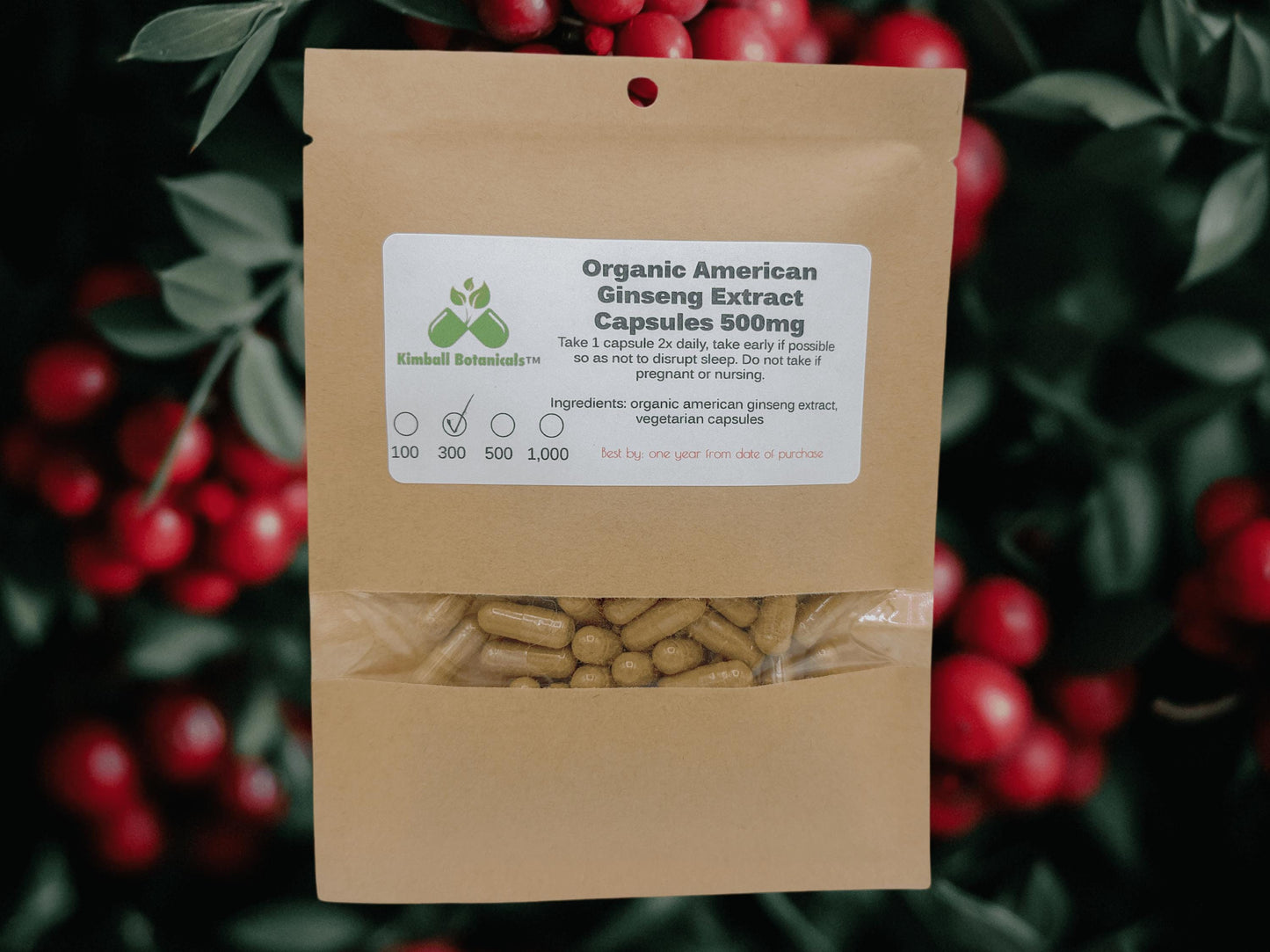 Organic American Ginseng Extract (Panax quinquefolius) 500mg vegetarian capsules made fresh to order