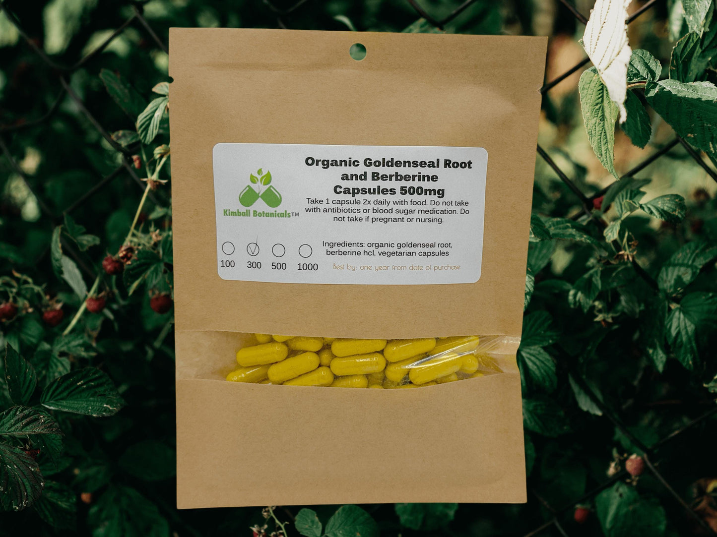 Organic Goldenseal Root and Berberine (Hydrastis canadensis) 500mg and 650mg vegetarian or pullulan capsules, made fresh to order