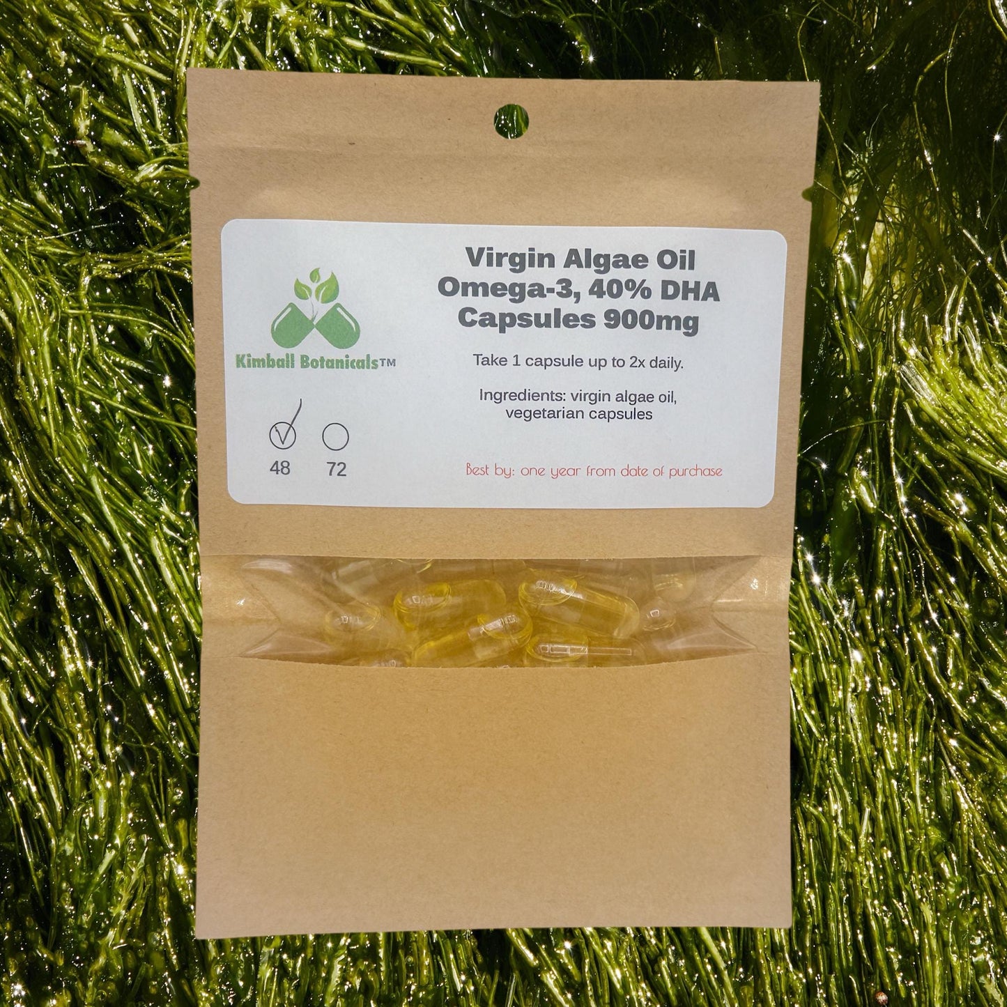 Virgin Algae (Algal) Plant Based Omega-3 Oil Capsules 900mg vegetarian capsules made fresh to order with zero fillers