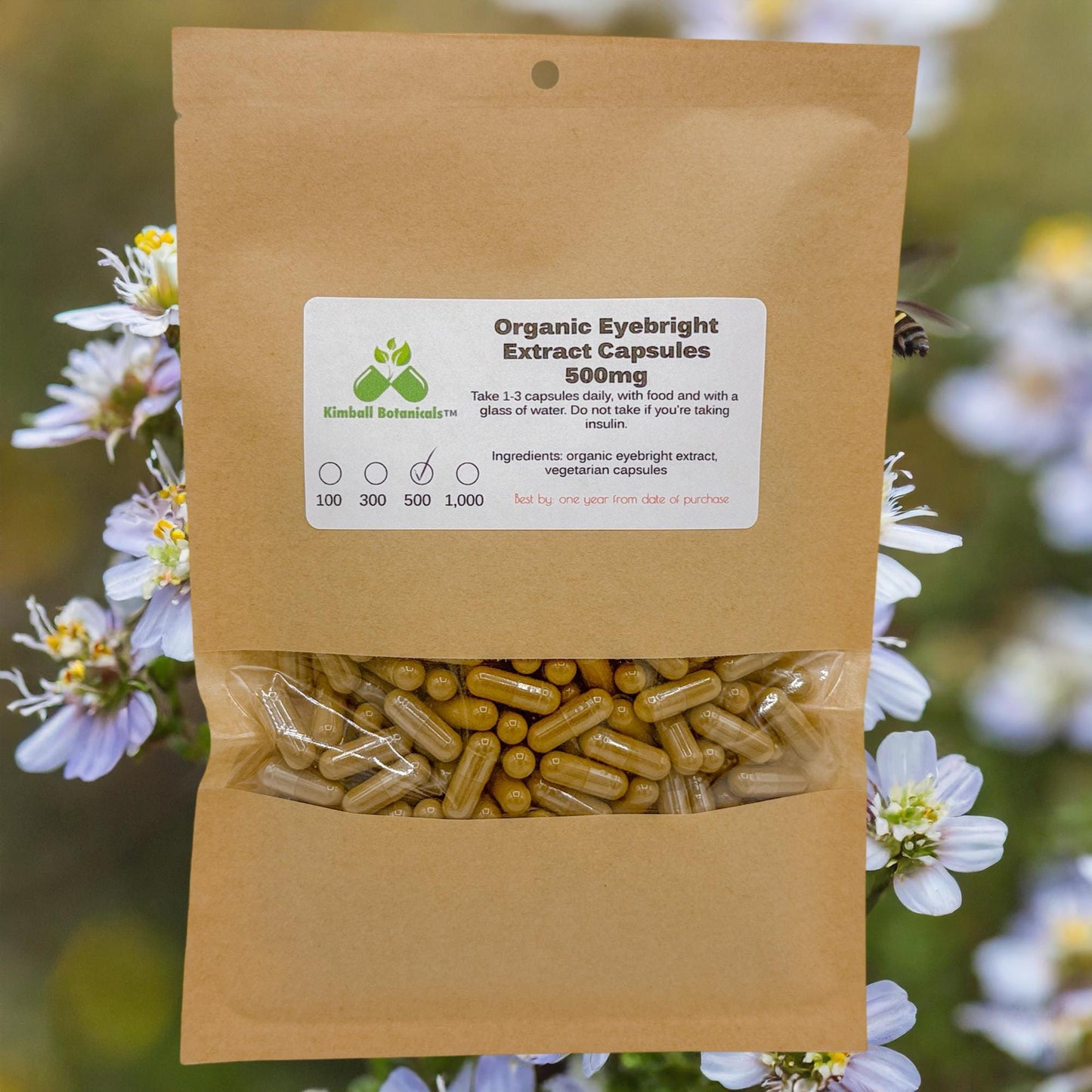 Organic Eyebright Extract (euphrasia) 500mg or 650mg vegetarian capsules, made fresh to order