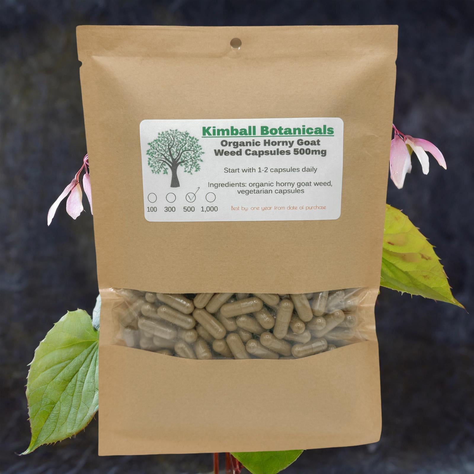 Organic Horny Goat Weed (Epimedium) 500mg vegetarian capsules made fresh to order