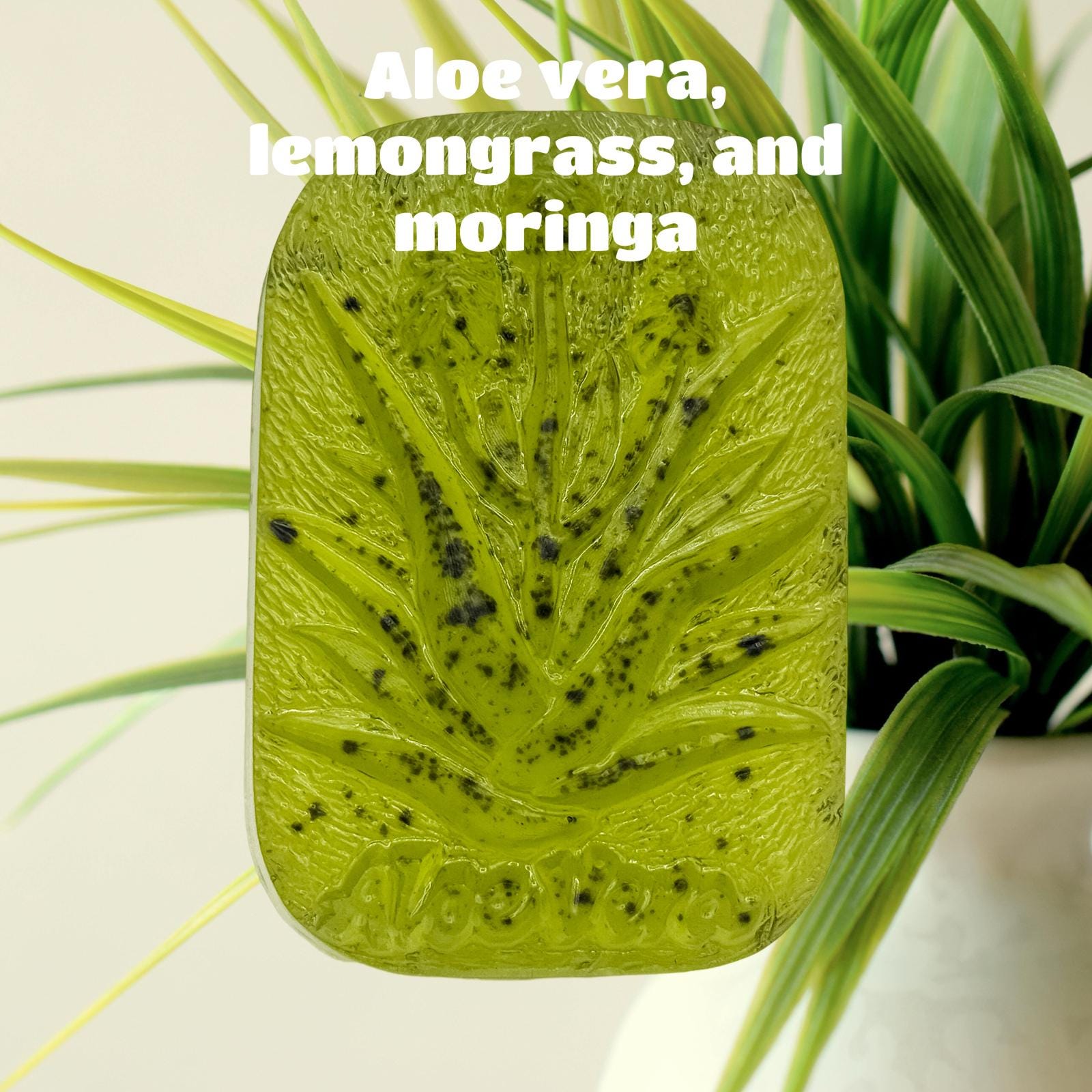 lemongrass verbena, moringa, and aloe vera glycerin soap