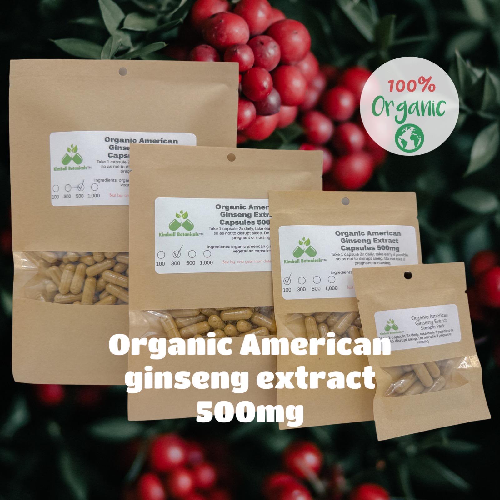 Organic American Ginseng Extract (Panax quinquefolius) 500mg vegetarian capsules made fresh to order