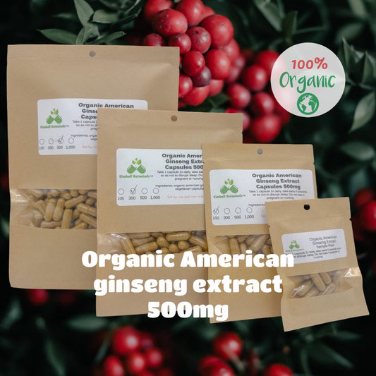 Organic American Ginseng Extract (Panax quinquefolius) 500mg vegetarian capsules made fresh to order
