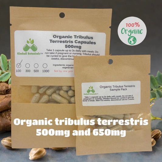 Organic Tribulus Terrestris 500mg or 650mg vegetarian capsules made fresh to order - Kimball Botanicals LLC